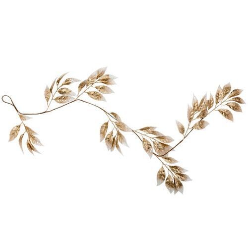 GUIRLANDE DE FEUILLAGE DEGRADE PAILLETTES OR GIVRE ET BLANC 1.15M