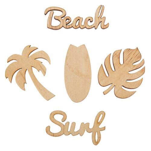 CONFETTIS BEACH SURF ET FEUILLES EN BOIS 4CM (X10)