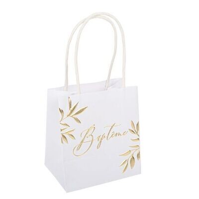 SAC A GOODIES "BAPTEME" JOLIS BRINS BLANC ET OR 10x11x7CM + ANSES (x6)