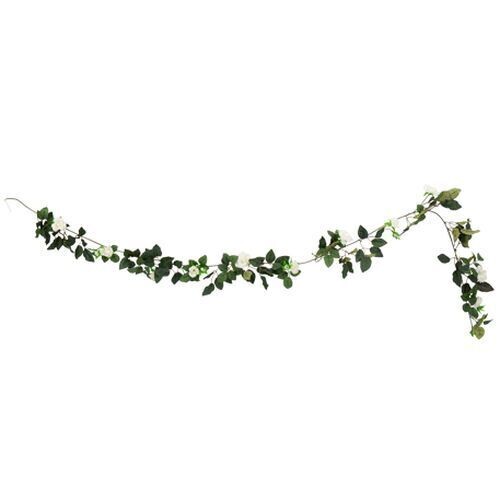 GUIRLANDE DE FEUILLES ET ROSES BLANCHES 1.85M