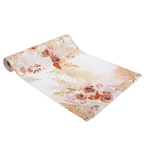 CHEMIN DE TABLE COACHELLA TISSU BLANC TERRACOTA BLUSH ET ROSE 28CMx5M