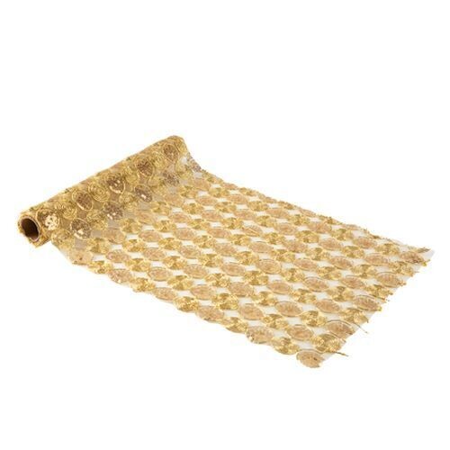 CHEMIN DE TABLE TOURBILLON PERLES ET SEQUINS OR 25CMx3M