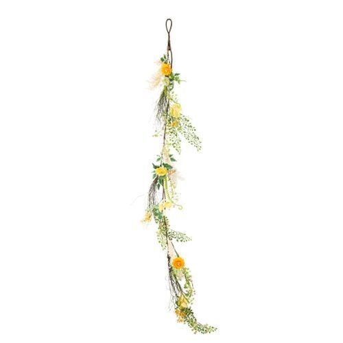 GUIRANDE DE FLEURS DES CHAMPS JAUNE ET ORANGE + FEUILLAGE 1.50M