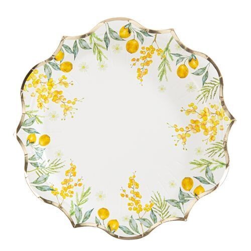 ASSIETTE MIMOSA CITRON FEUILLAGE ET OR 23CM (x8)