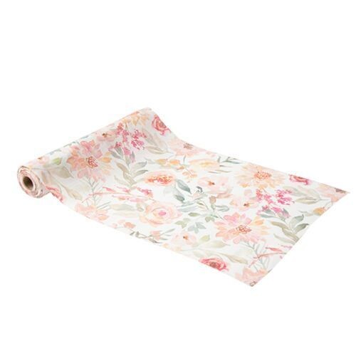 CHEMIN DE TABLE MOUSSELINE BLANC ET DAHLIAS PASTEL 28CMx3M
