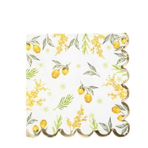 SERVIETTE MIMOSA CITRON FEUILLAGE ET OR 33CM (x16)