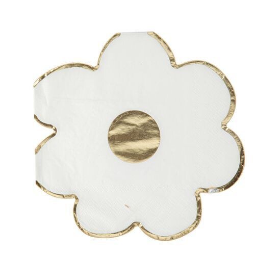 SERVIETTE MARGUERITE BLANC ET OR 33CM (x16)