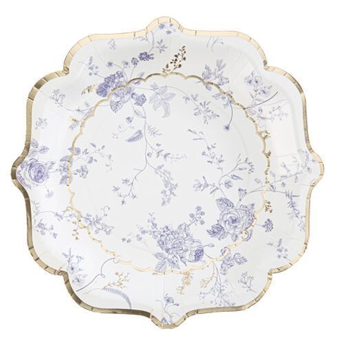 ASSIETTE TOILE DE JOUY BLANC BLEU ET OR 23CM (x8)