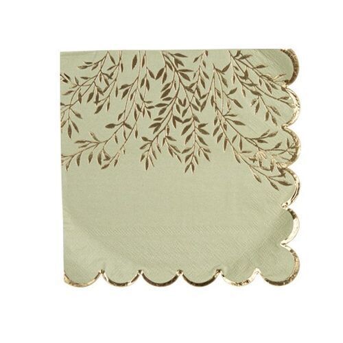 SERVIETTE JOLIS BRINS VERT SAUGE ET OR 33CM (x16)