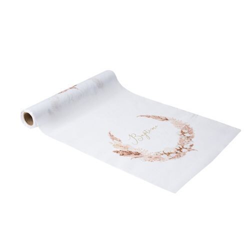 CHEMIN DE TABLE TISSU BLANC BAPTEME ET COURONNE DE PAMPA 28CMx5M