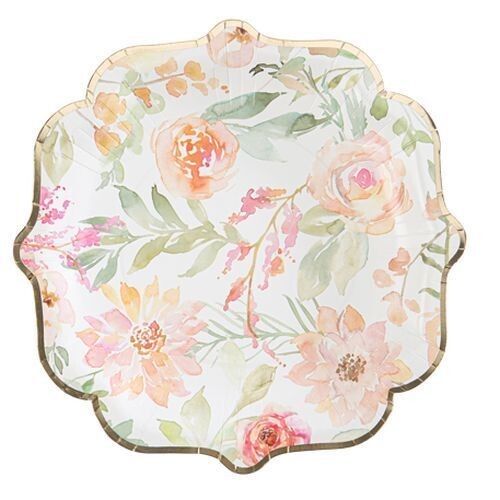 ASSIETTE DAHLIA PASTEL ET OR 23CM (x8)