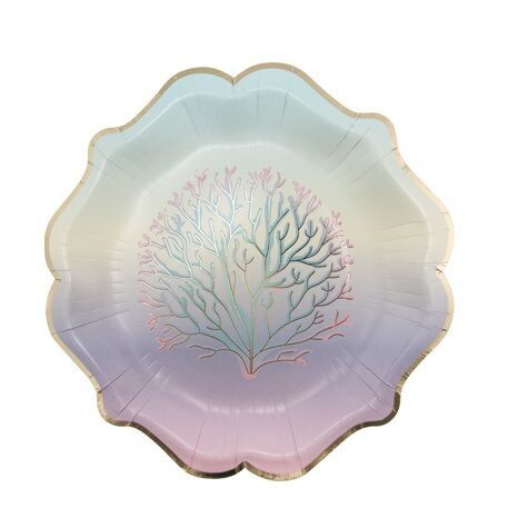 ASSIETTE MOTIF CORAIL PASTEL ET OR 23CM (x8)