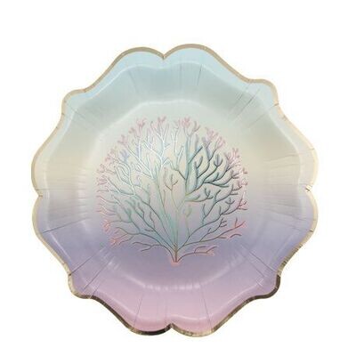ASSIETTE MOTIF CORAIL PASTEL ET OR 23CM (x8)