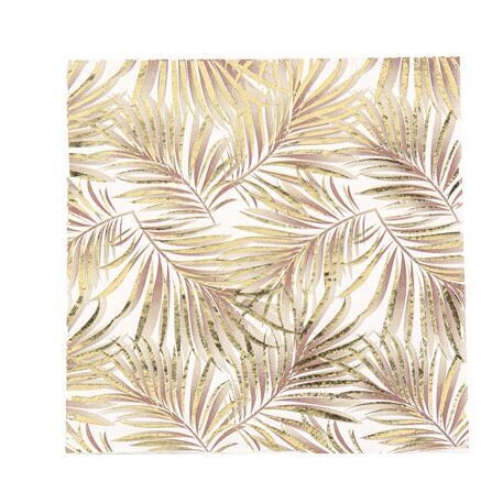 SERVIETTE TROPICOOL BLANCHE ET FEUILLES PALMIER CAMEL ET OR 33CM (x16)