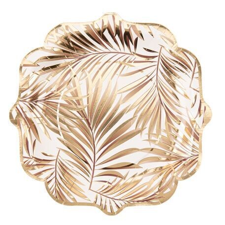ASSIETTE TROPICOOL BLANC FEUILLES PALMIER CAMEL ET OR 23CM (8)