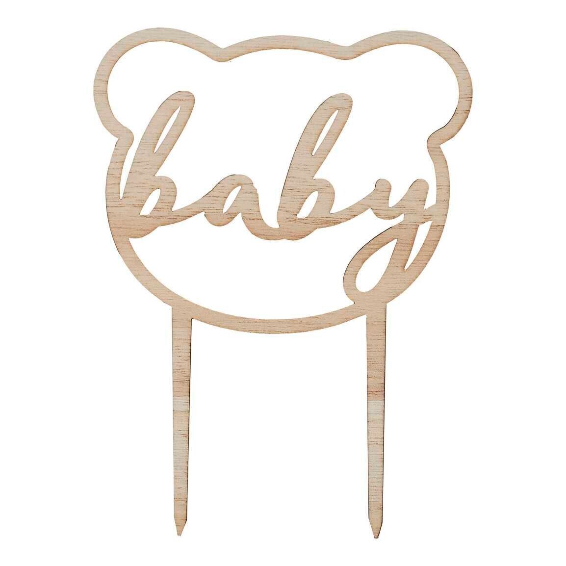 CAKE TOPPER BOIS "BABY" FORME OURSON 16x12CM