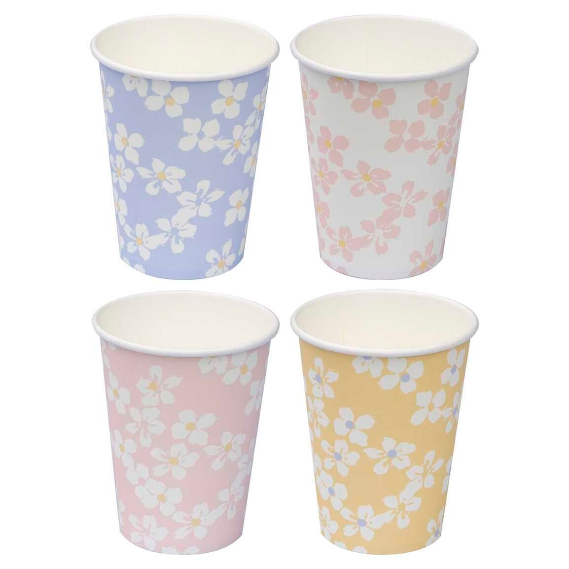 GOBELET PASTEL ASSORTIS ET FLEURS BANCHES (x8)