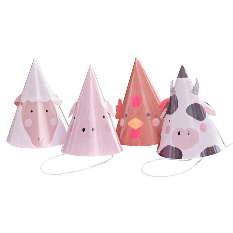 CHAPEAU CONE ANIMAUX DE LA FERME 13x10CM (x8)