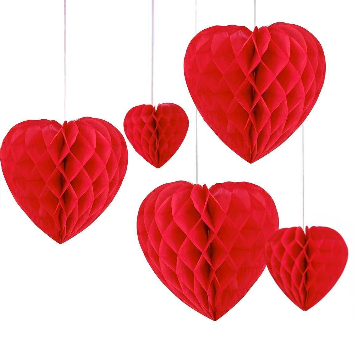 COEUR ROUGE PAPIER ALVEOLE A SUSPENDRE 15 A 30CM (x5)