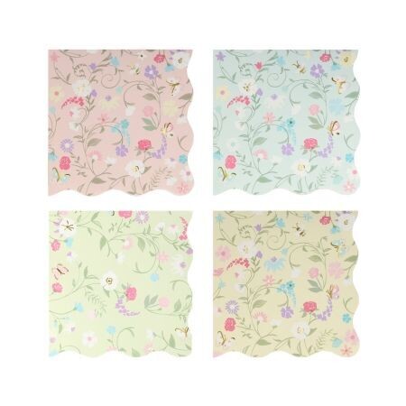 SERVIETTE COCKTAIL PASTEL FLORAL ET LISERE OR 12.7CM (x16)