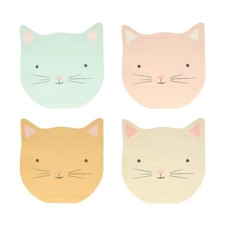 SERVIETTE FORME TETE CHAT PASTEL (x16)
