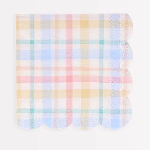 SERVIETTE MOTIFS TARTAN PASTEL 33CM (x16)