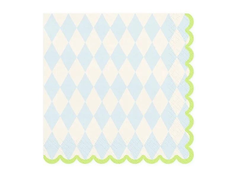 SERVIETTE LOSANGES TURQUOISE ET BLANC LISERE OR 33CM (x20)