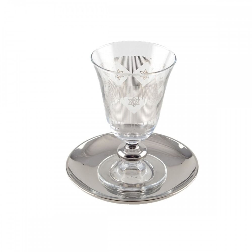 VERRE A KIDDOUCH MAGUEN VERRE ARGENT ET SA SOUCOUPE 8.1x13CM