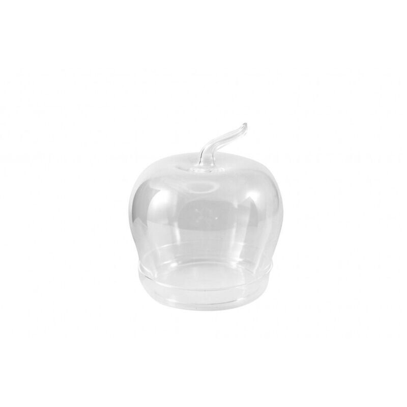 CLOCHE FORME POMME + SOCLE VERRE TRANSPARENT 11x15CM