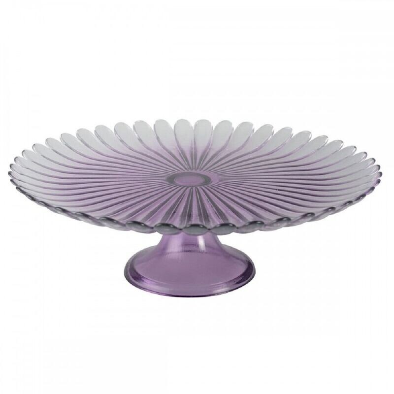 PLAT A GATEAUX SUR PIED VERRE VIOLET 33CM