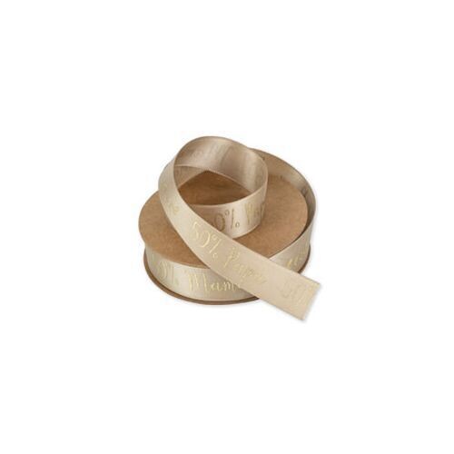 RUBAN 50% PAPA 50% MAMAN SATIN MARRON GLACE FLOQUE OR 1.9CMx10M