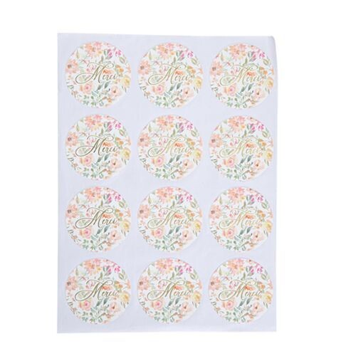 STICKERS MERCI DAHLIAS BLANCS PASTEL ET OR 5CM (x24)