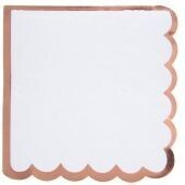 SERVIETTE COCKTAIL BLANCHE FESTONNE ROSE GOLD 25CM (x20)