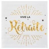 SERVIETTE COCKTAIL BLANCHE "VIVE LA RETRAITE" OR 25CM (x20)