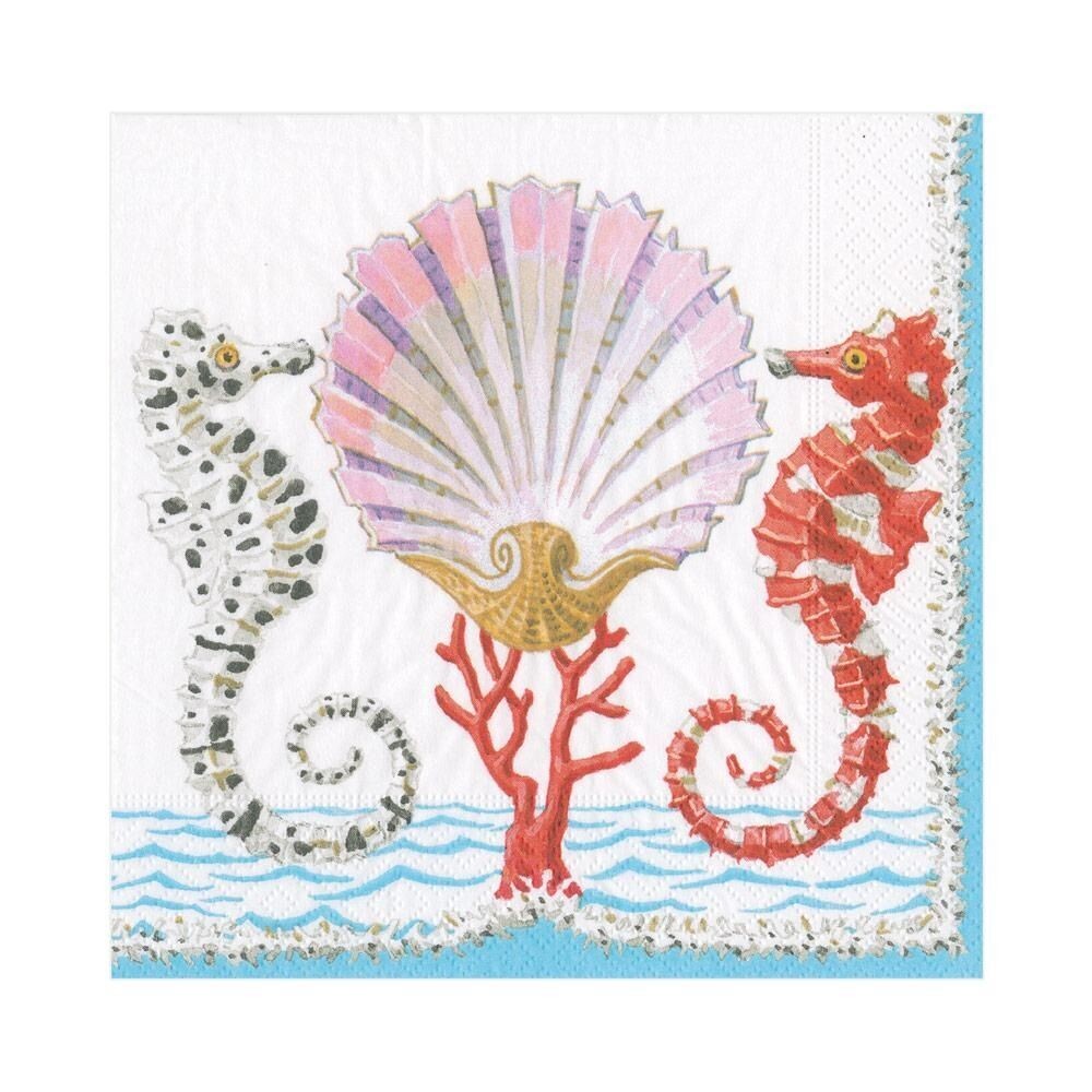 SERVIETTE COQUILLAGE ET HIPPOCAMPES 33CM (x20)