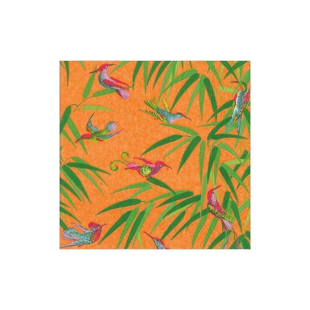 SERVIETTE COCKTAIL OISEAUX DU PARADIS FOND ORANGE 25CM (x20)