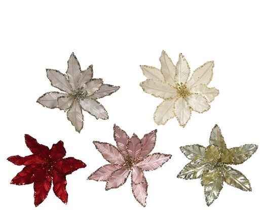 FLEUR SUR CLIP PAILLETTES ET PERLES 4 COULEURS ASSORTIES 15CM