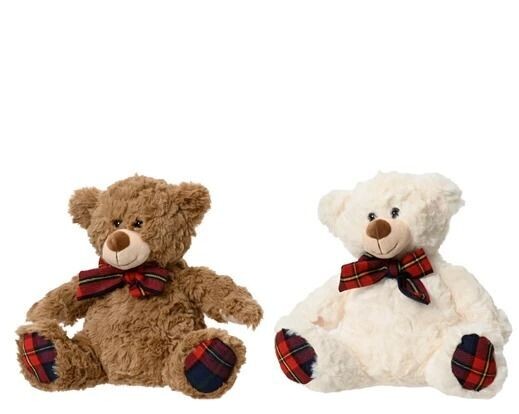 OURS PELUCHE NOEUD ET PIEDS CARREAUX 30CM 2 MODELES ASSORTIS