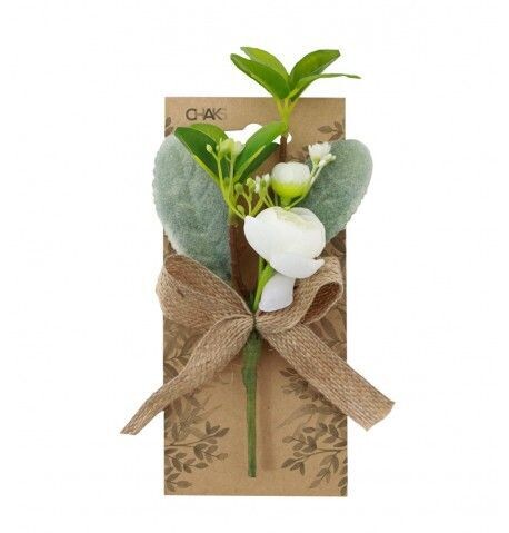 RENONCULES ET FEUILLAGE RUBAN JUTE 19CM