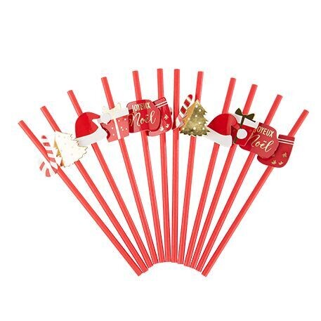PAILLE SWEET CHRISTMAS ROUGE BLANC ET OR 19.5CM (x12)