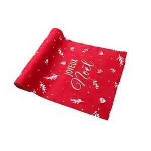 CHEMIN DE TABLE VELOURS ROUGE JOYEUX NOEL OR 28CMx3M