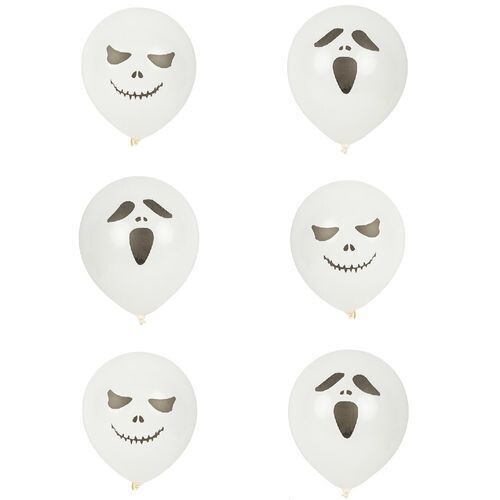 BALLON TETE TERRIFIANTE BLANC ET NOIR 30CM (x6)