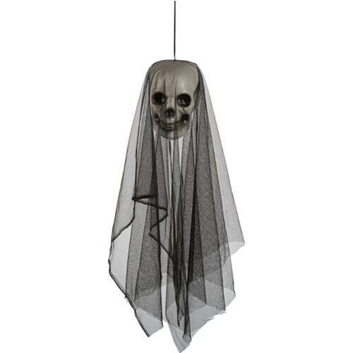 SUSPENSION TETE DE MORT 14x17CM ET VOILE NOIR 60CM