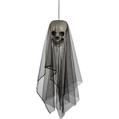 SUSPENSION TETE DE MORT 14x17CM ET VOILE NOIR 60CM