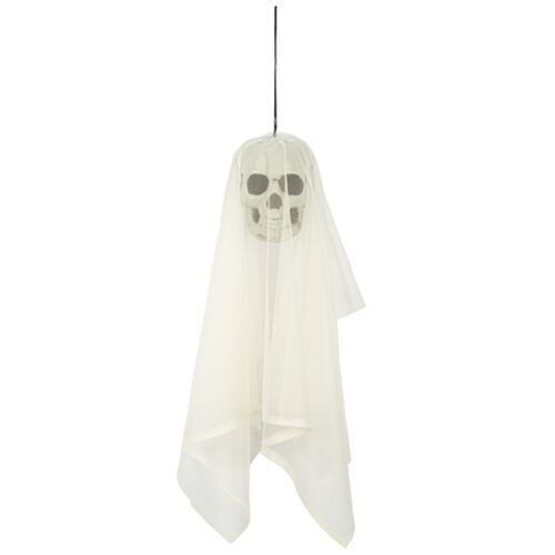SUSPENSION TETE DE MORT 14x17CM ET VOILE BLANC 60CM