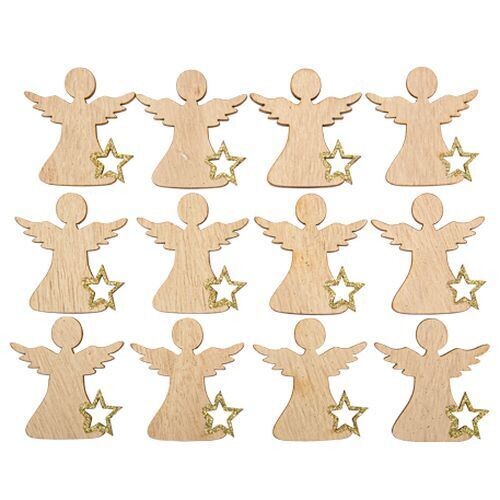 CONFETTIS ANGE ETOILE BOIS PAILLETTES OR 4x3.5CM (x12)