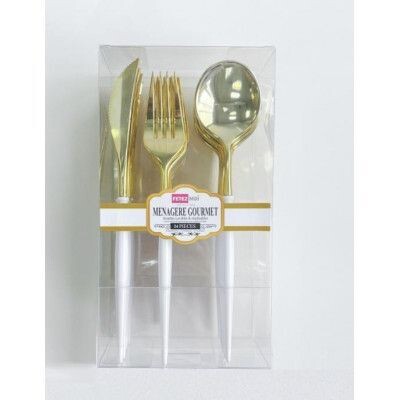 MENAGERE GOURMET PLASTIQUE OR MANCHE BLANC (x24)