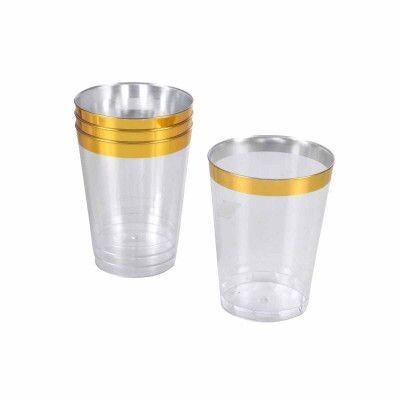 VERRE A EAU PLASTIQUE CRISTAL LISERE OR 250ML (x10)