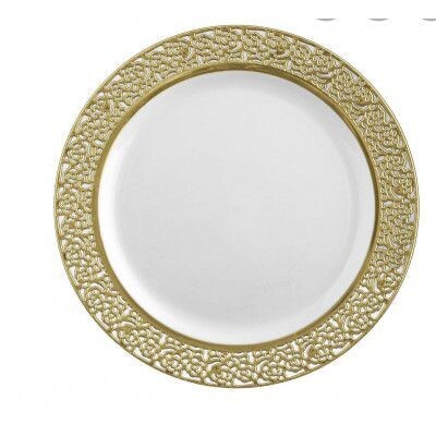 ASSIETTE PS REUTILISABLE BLANCHE BORD MARTELE OR 19CM (x10)