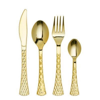 MENAGERE PRESTIGE PLASTIQUE OR MANCHE MARTELE 12.5CM A 19CM (x40)